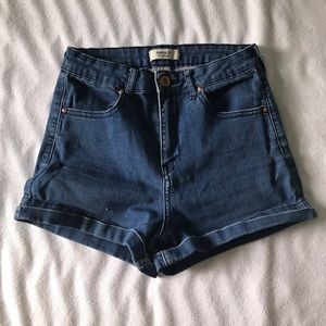 Dark wash high waisted denim shorts